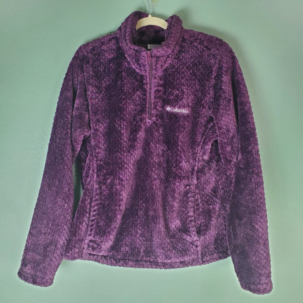 Columbia Womens Purple 1/4 Zip Sherpa Fleece Pullover Lightweight Jacket Large